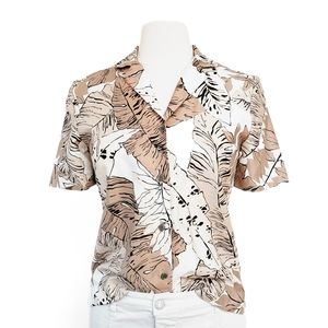 VINTAGE  70s 80s Evan Picone Petite Leaf Button Down Shirt ILGWU Union Made